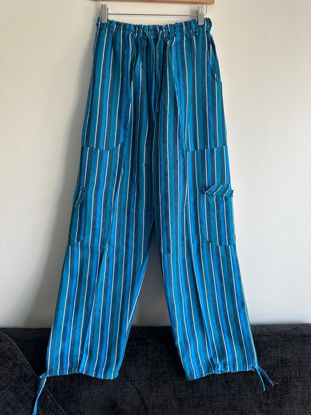 Peru/Ecuador Handmade Boho Cotton Unisex Blue Pants Joggers Size XL